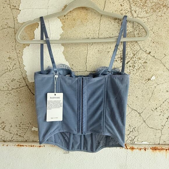 Coquette Blue Lace Corset Top Bustier Style Lingerie Romantic Grunge Energy - Picture 2 of 6